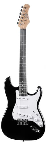 EKO GUITARS – ST-100 E-Gitarre, Korpus aus Pappel, Ahornhals, Griffbrett aus Lorbeer, 3 Single-Coil Pickups, Tremolo-Brücke, 22 Bünde, Farbe Schwarz