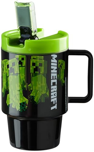 Get Trend Minecraft Kids Water Bottle with Straw & Handle 500ml/17oz, BPA Free Tumbler, Plastic Reusable Travel Cup for Cold Drinks, School Sports (Green Minecraft)