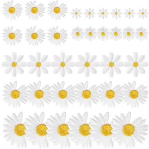 JIYIN 36 Stück Patches Zum Aufbügeln, Gänseblümchen Aufbügel Patches Aufnäher zum Aufbügeln Bügelflicken Applikation Bügelbilder für Textilien Dekorative Bügelflicken Erwachsene Kinder
