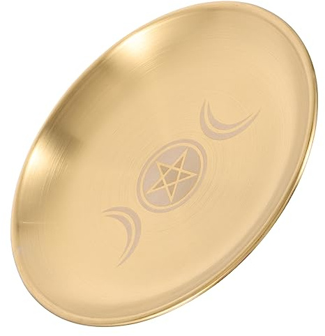 Cabilock Portacandele da Tavolo in Ottone Piatto Decorativo 14 Cm, Portacandele per Candele a Colonna, Candelieri Religiosi per Cerimonie, Decorazione Casa e Feste