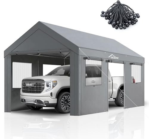 Acepic Carport 10x20ft Heavy Duty Carport Features Roll-up Windows & Doors, Portable Garage with UV Resistant Waterproof All-Season Tarp for Car, Truck, Boat