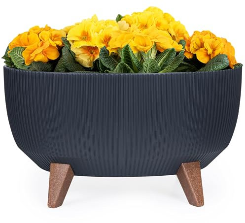 KONZEPT Blumentopf mit Füßen – großer Blumenkübel aus Kunststoff, oval Pflanzschale 40 cm – modern & wetterfest, für Innen und Außen, anthrazit