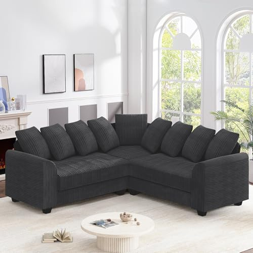 Wyibwy Sofá cloud modular de 5 plazas, sofá de esquina en L con cojines, sofá modular transformable en L, sofá acolchado moderno, tela de terciopelo a costillas, para sala/oficina, Gris