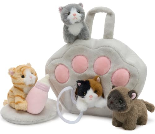 MorisMos Cat Family Teddy Soft Toy, Lifelike Cat Stuffed Animal Plush Cuddly, Kawaii Presents for Kids Girls Boys Birthday Party Decorations (30cm)