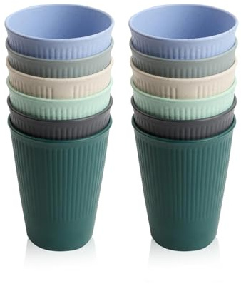 12er Kunststoffbecher, 0,35L Plastikbecher Mehrweg Trinkbecher PP Tassen Becher Wiederverwendbare Bruchfeste für Kaffee Tee Milch BBQs Haus Party Camping (6 Farben)