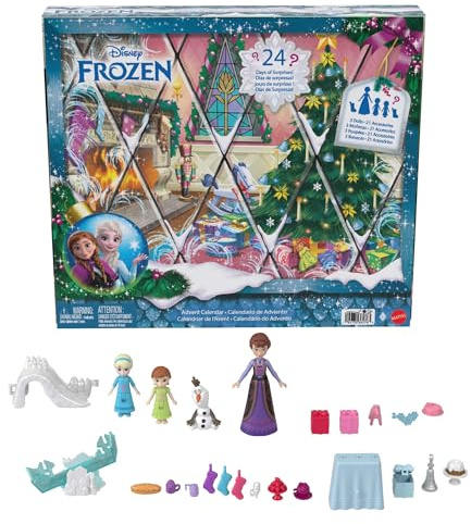 Mattel Disney Frozen - Calendario dell'Avvento 2026, 24 giorni di sorprese ispirate al film, include mini bambole Young Anna ed Elsa, Olaf e tanti accessori, 3+ anni, JLJ06