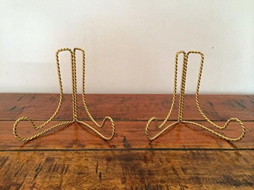 2 x Gold Effect Iron Wire Rope Effect Easels 6.5 inches Artwork Plate Picture Photo Book Holder Stand AA-01G