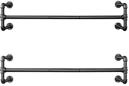 SONGMICS Wall-Mounted Clothes Rack, Set of 2, Industrial Pipe Clothes Hanging Bar, Space-Saving, 30 x 112 x 29.3 cm, Each Holds up to 60 kg, for Small Space, Black HSR64BK-02