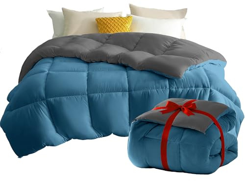 AYSW Double Coverless Duvet 10.5 Tog Comforter and Anti Allergy All Season Grey and Teal NO Pillowcases Only Quilt 10.5 Tog Duvet