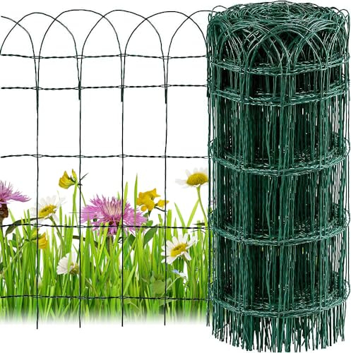 Amagabeli 0.65M x 25M Clôture de Jardin Bordure de Jardin Décorative Pliable Clôture Rouleau en métal RAL6005 Metallique le motif Protection pour Plantes Anti-Rouille Vert Fil de Métal Pelouse DA139