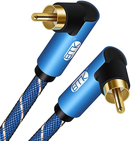 EMK Subwooferkabel, digital koaxialkabel, RCA-guldpläterad ljudkabel för subwoofer, AV-mottagare, förstärkare, hemmabio (dubbel 90 graders RCA-kabel, 10Ft/3M)