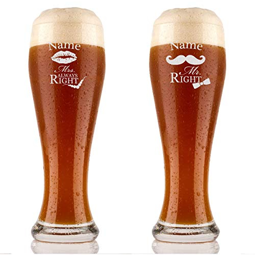 Lot de 2 verres à bière polar-effet - 0,5 l - Avec gravure personnalisée - Idée cadeau - Couple d'amour et couple de mariage - Verre à bière pour - Motif Mrs. Always Right & Mr. Right