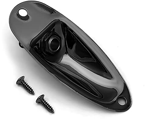 MAXCHEER Guitar Input Jack Socket Plate Output Loaded Boat Style 1/4 Inch with Screws for Fender Stratocaster Strat St Mono Electric Guitar for Electric Guitar Replacement Parts (black)