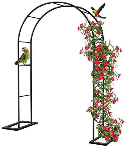 Torbogen Metall rosenbogen verzinkt Wetterbeständig Gartenbogen Rundbogen Rankgitter Rankbogen Rosengestell Rankhilfe für Kletterpflanzen Terrasse Pergola Balkon, schwarz 120x220cm 200x230cm