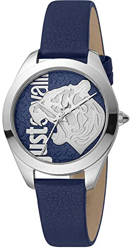 Just Cavalli Animalier Pantera - Orologio da polso da donna al quarzo moda cinturino in pelle blu cassa in acciaio inox display analogico blu - JC1L210L0115