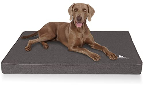 Knuffelwuff Orthopädische Hundematte Nantucket aus Velours mit Handwebcharakter L 80 x 60cm Anthrazit - Abnehmbarer Bezug - waschbar - für große, mittelgroße und kleine Hunde