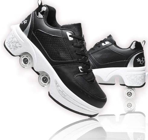 Schuhe mit Rollen, Rollschuhe Skateboard Schuhe Kinderschuhe Mit Rollen Skate Shoes Rollen Schuhe Sportschuhe Laufschuhe Sneakers Mit Rollen für mädchen Und Damen Black Silver