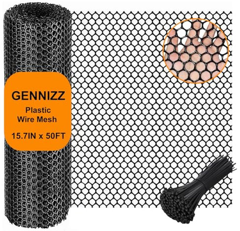 0.4m x 15m Plastic Chicken Wire Mesh Fence Roll, GENNIZZ Rigid Plastic Fencing & Netting for Garden, Poultry, Dog Cat Barrier (15.7IN x 50FT)