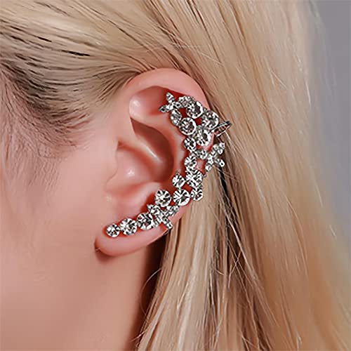 Wendalern Orecchino a clip in cristallo con zirconi cubici strass quadrifoglio orecchio rampicante orecchino cingolato luccicante CZ grappolo polsino dell'orecchio avvolgere gioielli per le donne