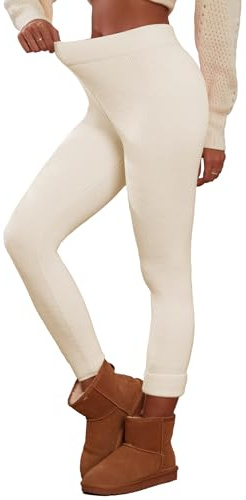 Famulily - Leggings invernali da donna in pile, opache, in maglia a coste, sexy, slim, stretch, calde, skinny, con pullover, taglia XS-XXL, beige., X-Large-XX-Large