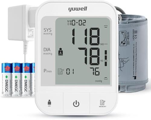 yuwell Blood Pressure Monitor, Extra Large Upper Arm Cuff, Digital Blood Pressure Machines for Home Use, Bp Monitor with Voice Broadcasting Function, Dual Power Options (YE670A with AC Adaptor)