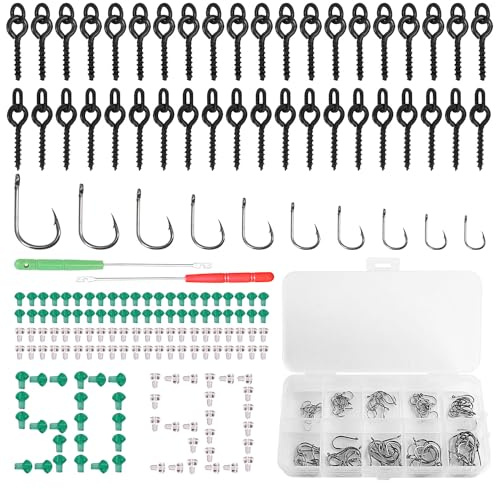242 Stück Angelhaken Karpfen Haken Angelhaken Set Karpfen Zubehör Angelzubehör Karpfenzubehör Hakenset 10 Hakengrößen mit Kunststoffkoffer Kreisschrauben Hakenstopper Zufällig Gefärbte Hakenlöser