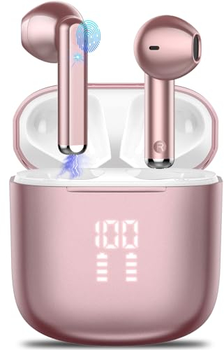 OYIB Bluetooth Kopfhörer, 2024 In Ear Kopfhörer Kabellos Bluetooth 5.3 Kopfhörer mit ENC Mic, 25 Std Tiefer Bass Wireless Earbuds, Touch Control, IP7 Wasserdicht Ohrhörer LED-Anzeige Joggen Rosa