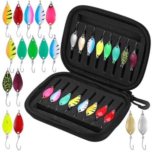 Fentar 16Stk Spoons Forelle, Mehrfarbige Forellenköder, 2.5g/3g/5g Kunstköder Spinner Angeln, Forellen Köder, Angelköder Set mit Aufbewahrungsbox, Praktische Angelzubehör Spoon Set für Barsch Forelle