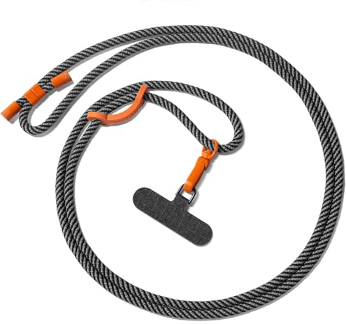SURPHY Verstellbar Handykette Universal zum Umhängen, Stabil Trageband Handyband für Outdoor, Reise, Phone Lanyard mit Robuste Haken Kompatibel mit alle Smartphones Airpods, Schwarz & Grau