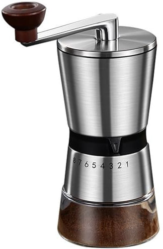 Precision Manual Coffee Grinder Large Capacity for Home Use, 8 Adjustable Coarseness Setting, Ceramic Burr Hand Held Stainless Steel Espresso Bean Mill for Travel Camping, Easy to Clean