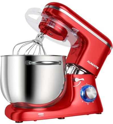 AUMATE Robot da cucina 1400 W, impastatrice da 8 l, impastatrice con gancio, gancio per impastare, frusta, 6 velocità, frullatore (rosso)