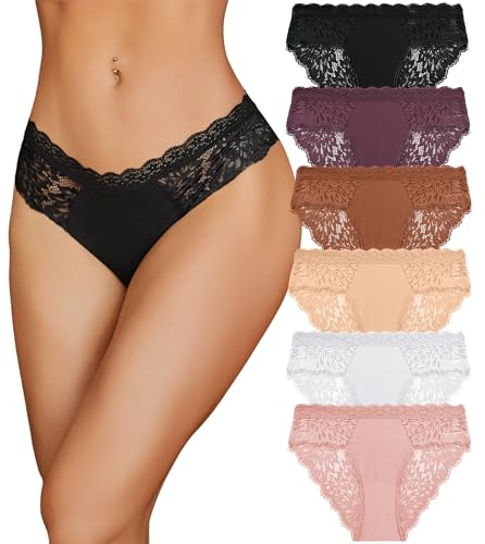 Culotte Slip Femme Coton Dentelle sous Vetements Feminins Lingerie Dentell Sexy Womens Underwear Hipster Bikini Lot de 6 S-XL