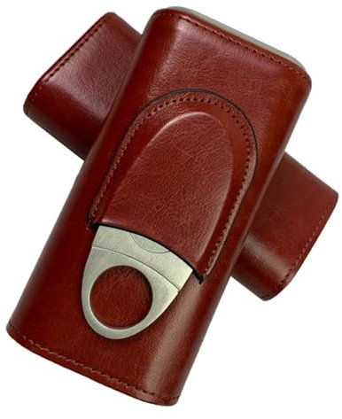 3 Tube Cigar Case, Cigar Box with Cigar Cutter Cigar humidor Cigar Case Leather, Cigar Holder for Home and Travel (Brown)