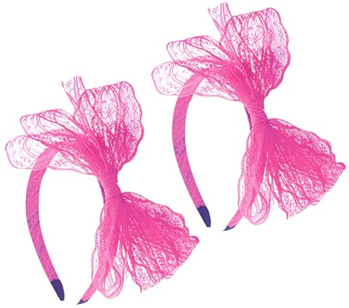 Lot de 2 bandeaux vintage avec nœud en dentelle fluo des années 80 pour cosplay, Halloween, Noël, anniversaire, rose vif