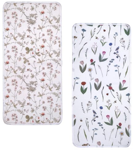 haakaa Waterproof Changing Pad Liners, 100% Cotton, Soft & Breathable (2pcs, 13 x 27.5 Honey Blossom+Vintage Garden)