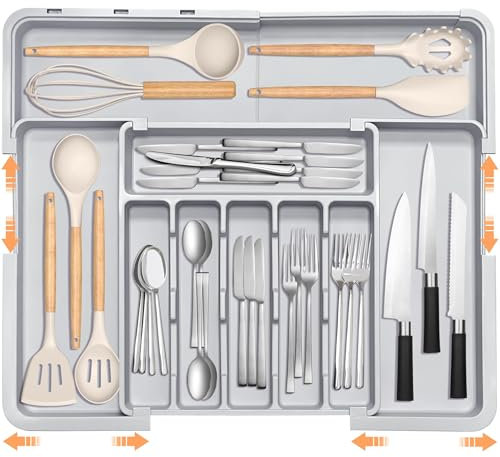 ALAIFU Cassetta portaoggetti per cassetti, grande portaposate espandibile per la cucina, inserto per posate regolabile per cassetti, accessori da cucina in plastica, inserto separatore, grande