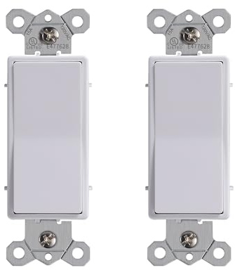 HANIVERSE Single Pole Decorator Light Switch, 15A 120/277V, Paddle Rocker, On/Off Wall Switch, Residential Grade, White, UL/CUL Certified (2-Pack)
