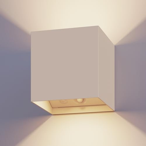 CALEX Applique Volterra, per esterni & interni, luce calda Up & Down, ricaricabile via USB-C, senza fili, con sensore di movimento, impermeabile, Sabbia