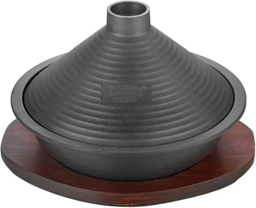Moroccan Cast Iron Tagine Pot with Tray, Non-Stick Tagine with Tapered Lid, Induction Suitable, Gas Stove, Kitchen Essential(Size:26cm)