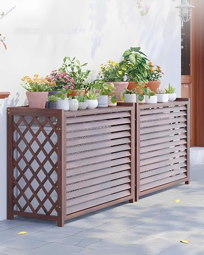 HRXQ Protector Cubre Aire Acondicionado Exterior Madera, Cubierta Impermeable Y Duradera Para Aire Acondicionado Exterior, Fácil De Instalar, Ideal Para Jardín, Balcón Y Decoración Exterior(Small-80x3