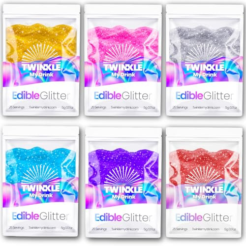 Twinkle my Drink® Paillettes Comestibles (Or Argent Rose Bleu Violet Bordeaux - pour plus de 150 boissons)