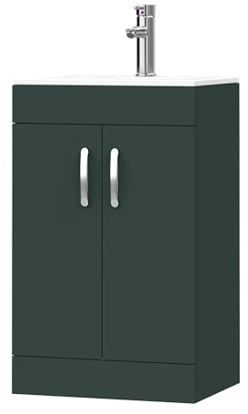 BELOFAY New York Green 600mm Floor Standing Bathroom Vanity Unit With Basin - Laquered Cloakroom Vanity Unit with 1 Tap Hole Ceramic Basin and Soft Close Hinges. (WASTE INCLUDED)