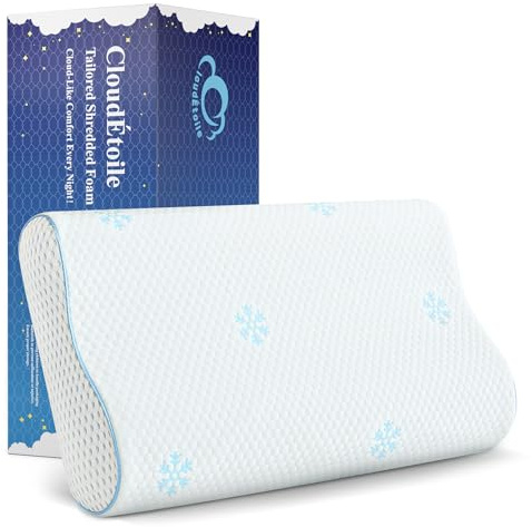 CloudÉtoile Almohada Cervical Memory Foam - Almohada Ortopédica Ajustable con Espuma para Dormir, Soporte Ergonómico Anti Dolor y Antironquidos, Funda Lavable (61x36x10-12 cm)