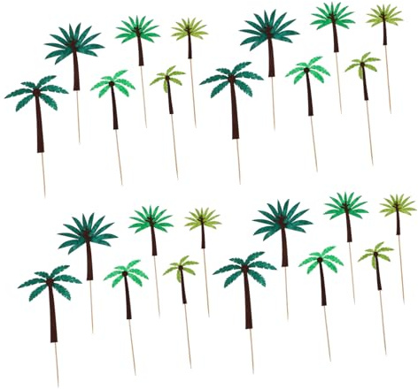NUOBESTY 24pcs Hawaiian Felt Cake Topper with Coconut and Palm Trees Decorative Fruit Adornments for Beach Themed Parties Birthday Cake Decorations