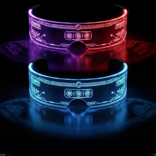Herbst Gafas LED Cyberpunk con visera, gafas luminosas, gafas de sol, disfraces, gafas de fiesta, futuristas, neón, rave, para cosplay, bar, club, carnaval (futuro)