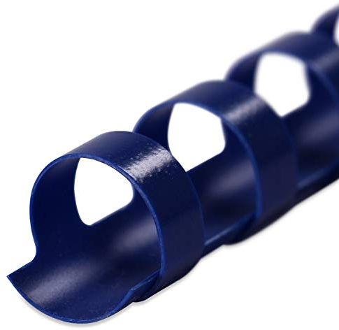 Plastikbinderücken, BLAU, 12 mm, 21 Ringe, 100 Stück, für ca. 80 Blatt – Plastikringbindung, Spiralbindung, Ringbindung