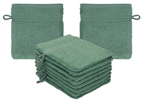 Betz Premium Waschandschuhe 10-teilig - Frottee Waschlappen Gesicht reinigen - aus 100% Baumwolle - Babywaschhandschuh - tannengrün