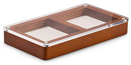 Oirlv Wooden 2 Grid Jewelry Display Tray with Lid Creamy-white