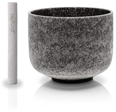 TOPFUND C# Note Obsidian Fused Crystal Singing Bowl 10 inch Adrenals Chakra with Suede Mallet