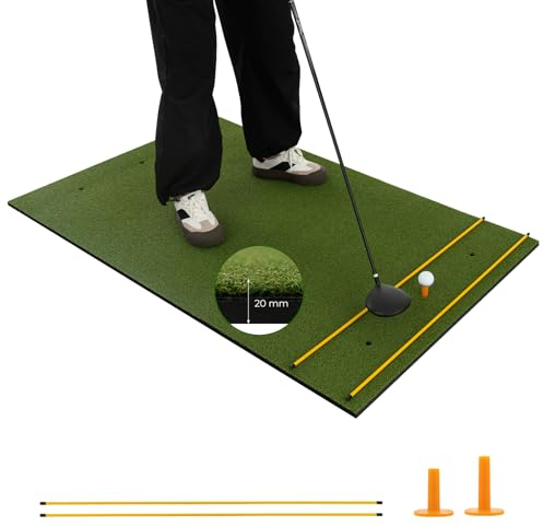 COSTWAY Golf täckmatta, 152 x 117 cm golfträningsmatta inkl. 2 gummiteer och 2 orienteringsstavar, golfmatta med 6 slaggpositioner, för inomhus och utomhus (152 x 117 cm, 20 mm)